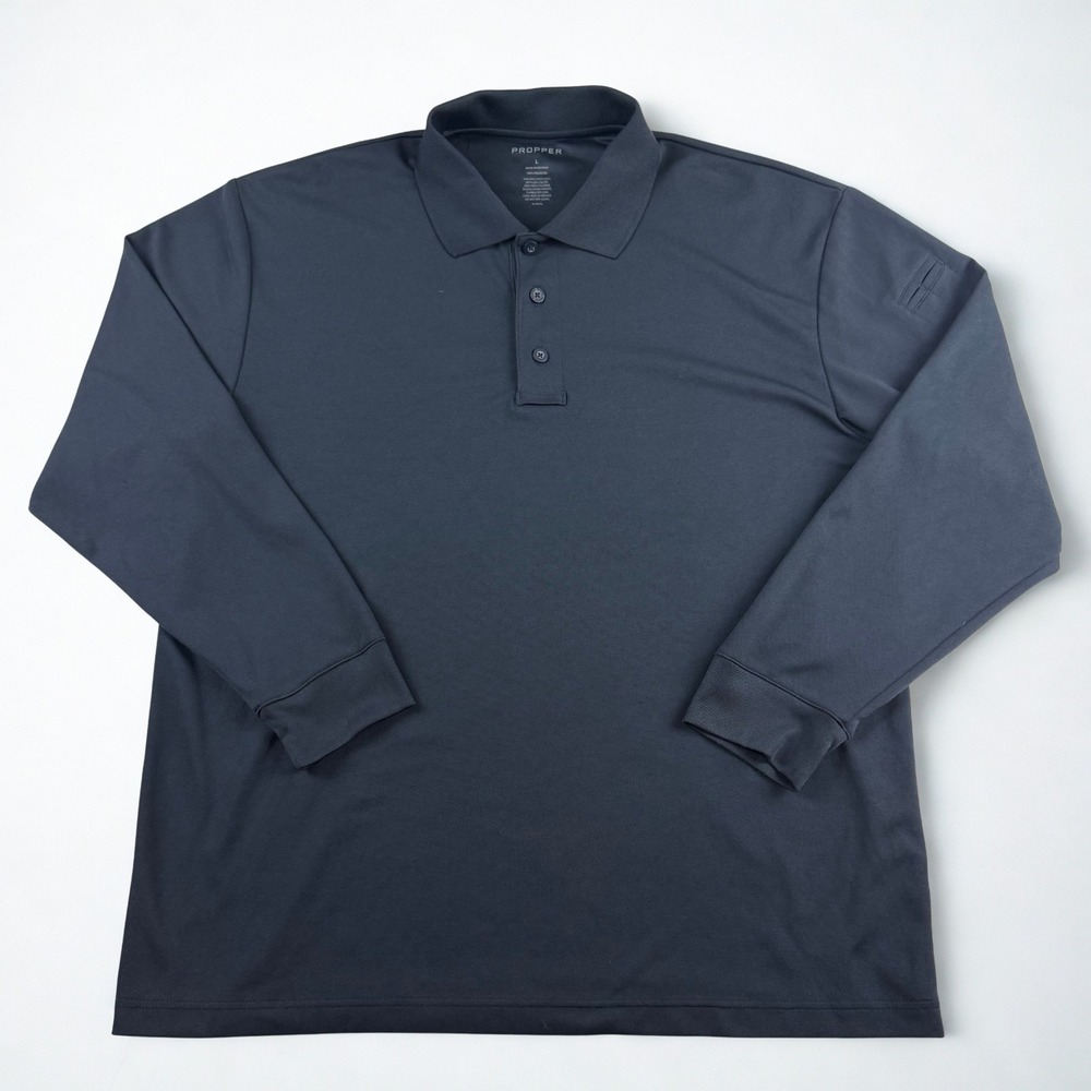 Propper Uniform Polo Shirt Mens L Black Long Sleeve Pen Pocket Utility Outdoors